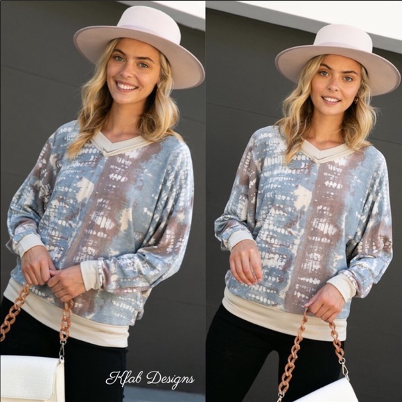 ❤️LAST 1! V Neck French Terry Tie Dye Mix Top! - Picture 8 of 13